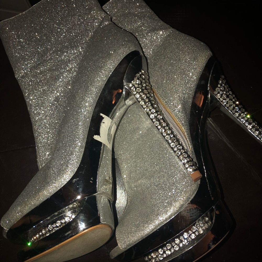 Glitter peep toe booties
